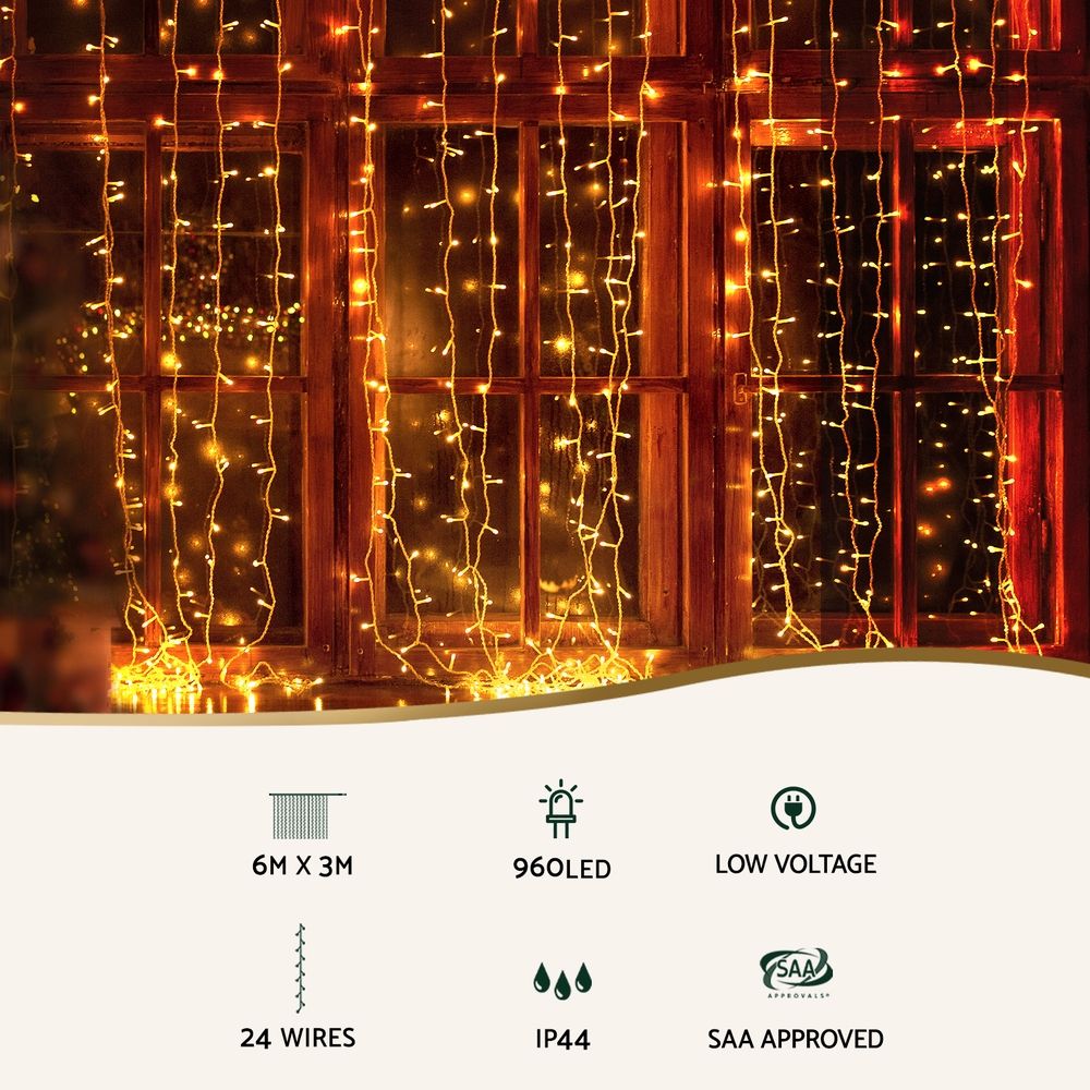 Jingle Jollys 6x3m Christmas Curtain Lights 960 LED RGB Remote Hanging Fairy Backdrop — image 3