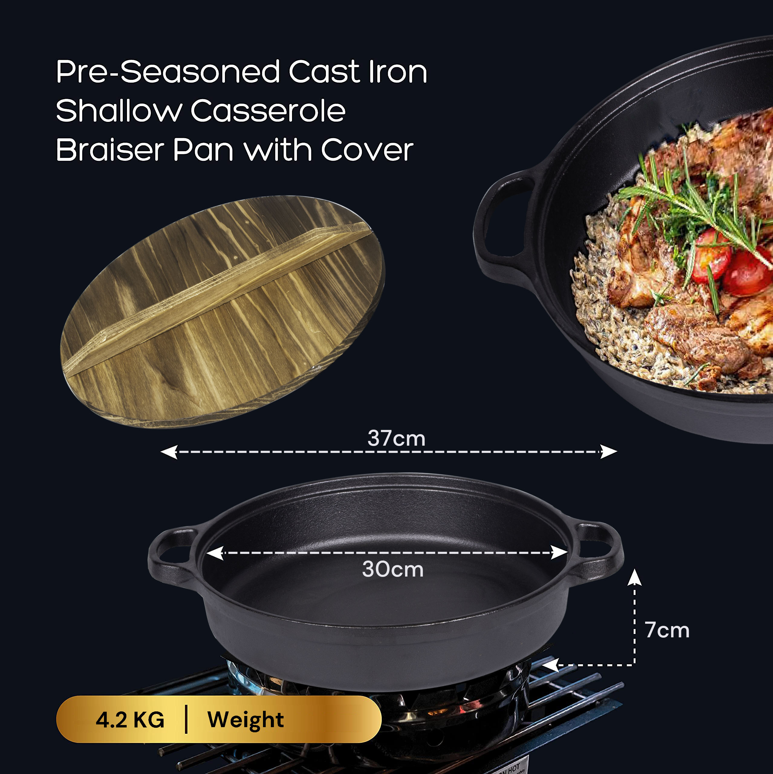 30cm Cast Iron Dutch Oven With Handles Lid Cast Iron Skillet Braising Pan For Casserole Dish Crock Pot Stewpan โ image 3