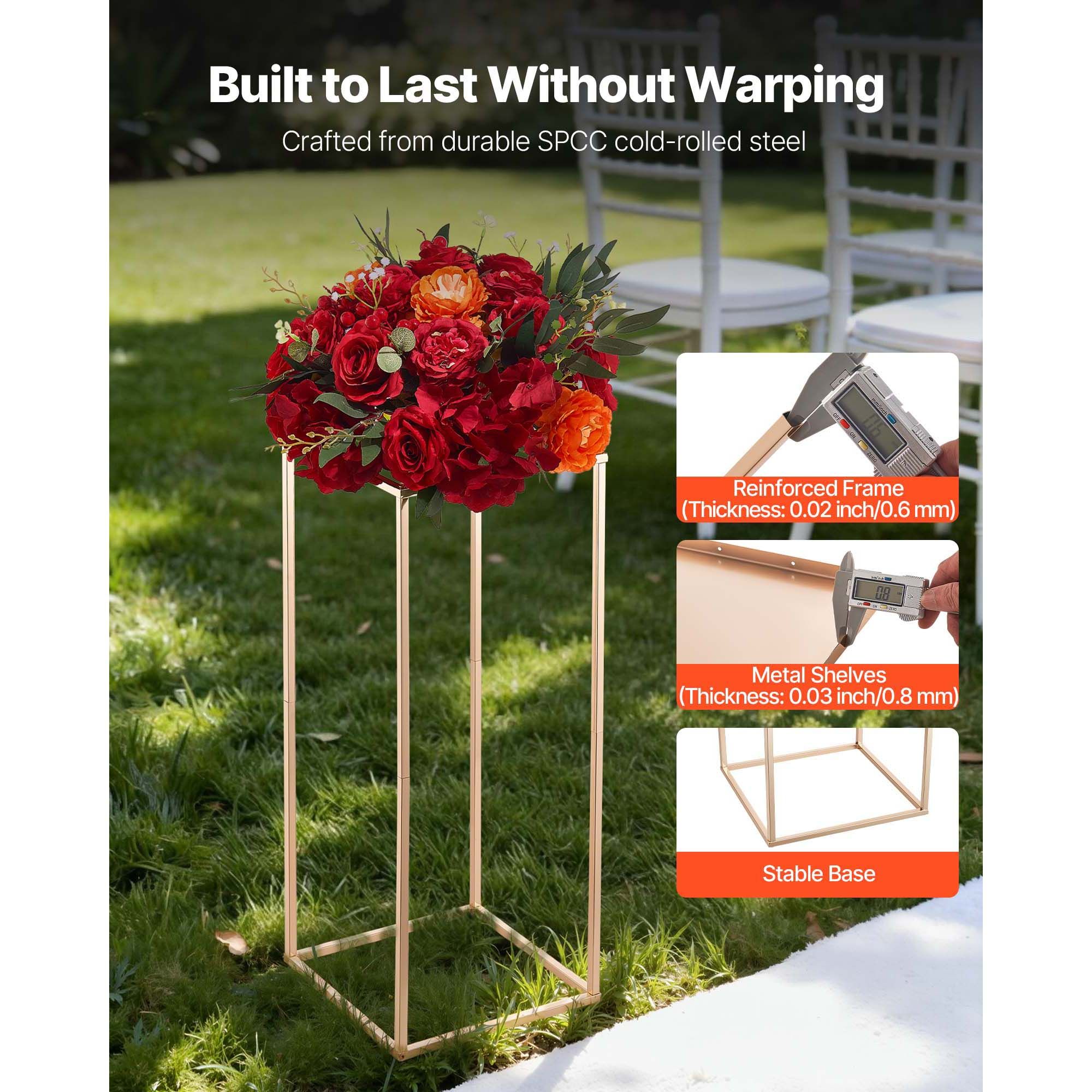 Wedding Flower Stand, 10PCS 60cm Column Flower Stand, Floral Stands with Metal Laminate, Gold Rectangular Floral Display Rack for Wedding, Party, Birthday — image 3