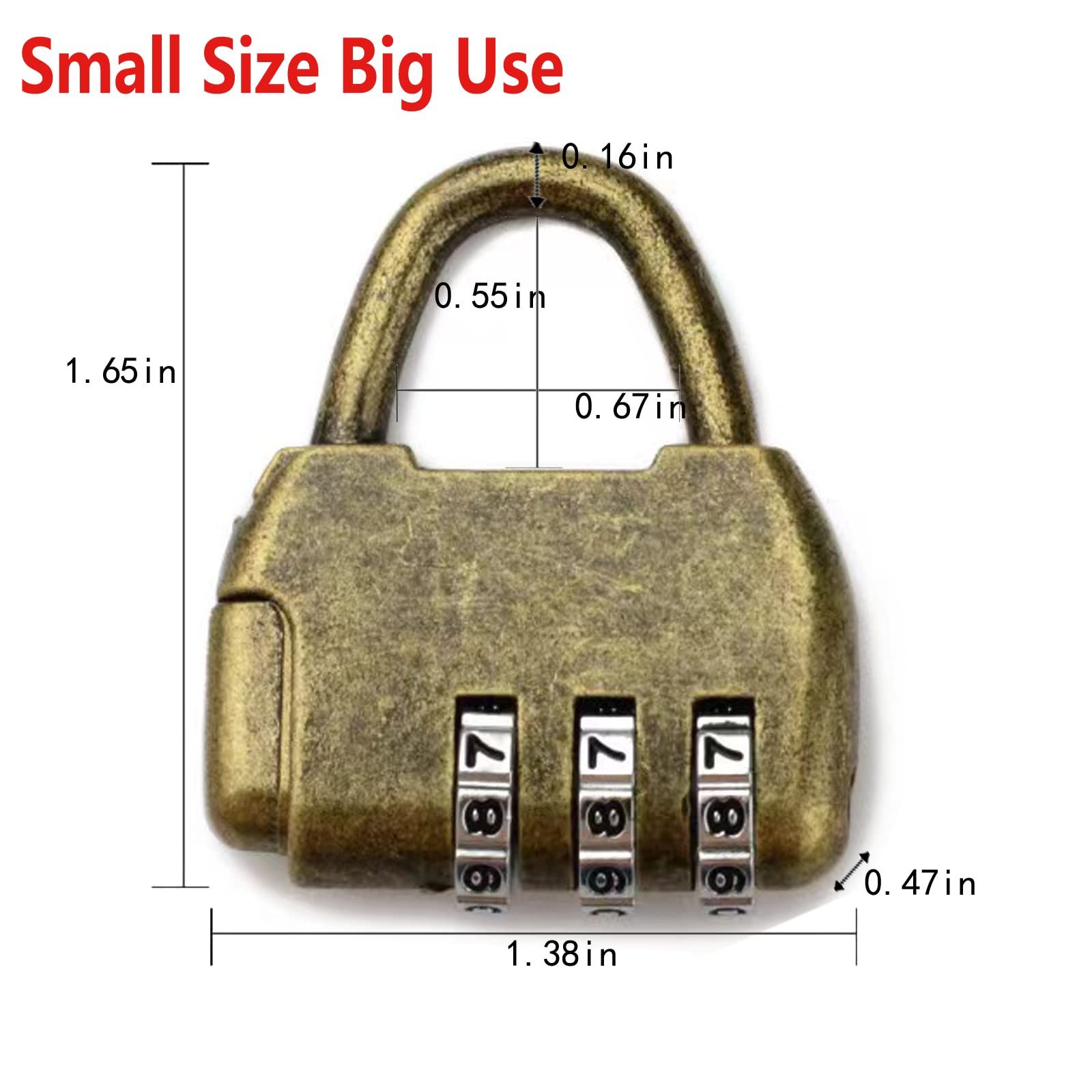 Vintage Antique Style 3 Digit Combination Lock Mini Bronze Password Padlock Small Metal Padlock Archaize Style Lock,Pack of 3 — image 2