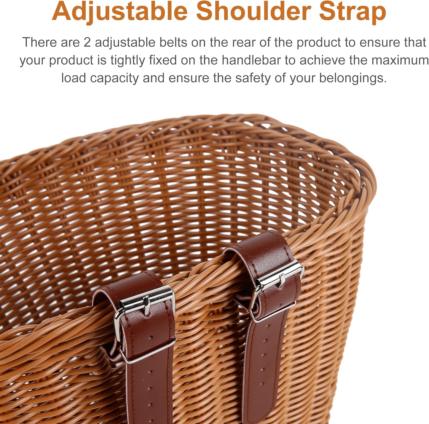 Woven Plastic Front Bicycle Basket with D-Shaped Handlebar Mount and 2 Adjustable Straps for Shopping, Picnic and Daily Storage, Natural โ image 4