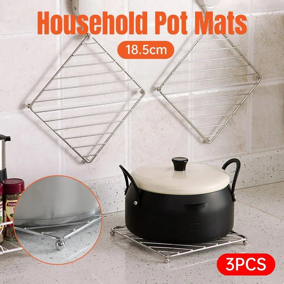 3PCS Kitchen Heat Insulation Mat Non Slip Pot Holder Anti Scalding Cooling Rack