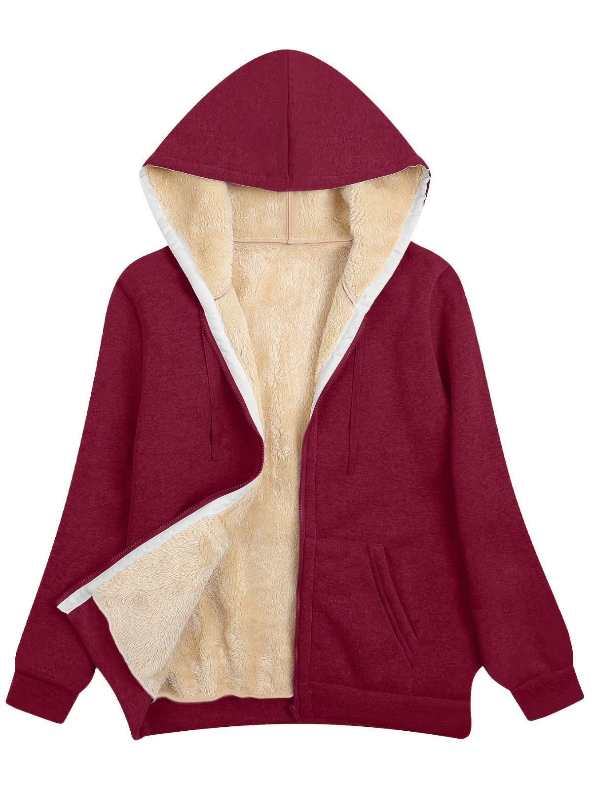 Fleece-Lined Hooded Jacket Women'S Winter Jacket Autumn Winter Coat Hooded - Khaki - Size M(AU M/EU48) — image 3