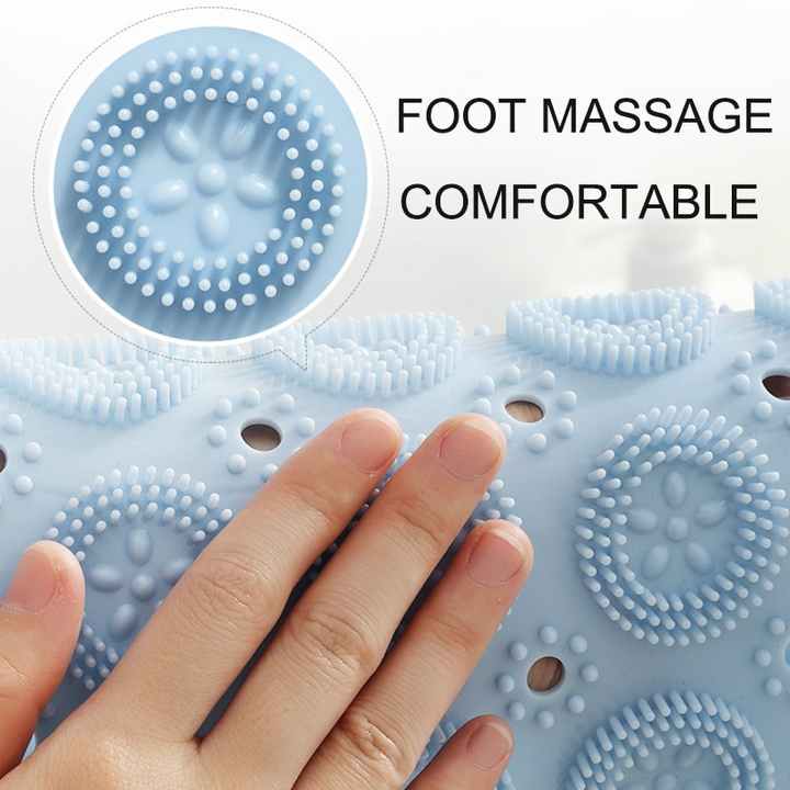 Blue Non-Slip Round Shower Foot Scrubber Mat - Soft Silicone Massage Pad for Foot Cleaning — image 2