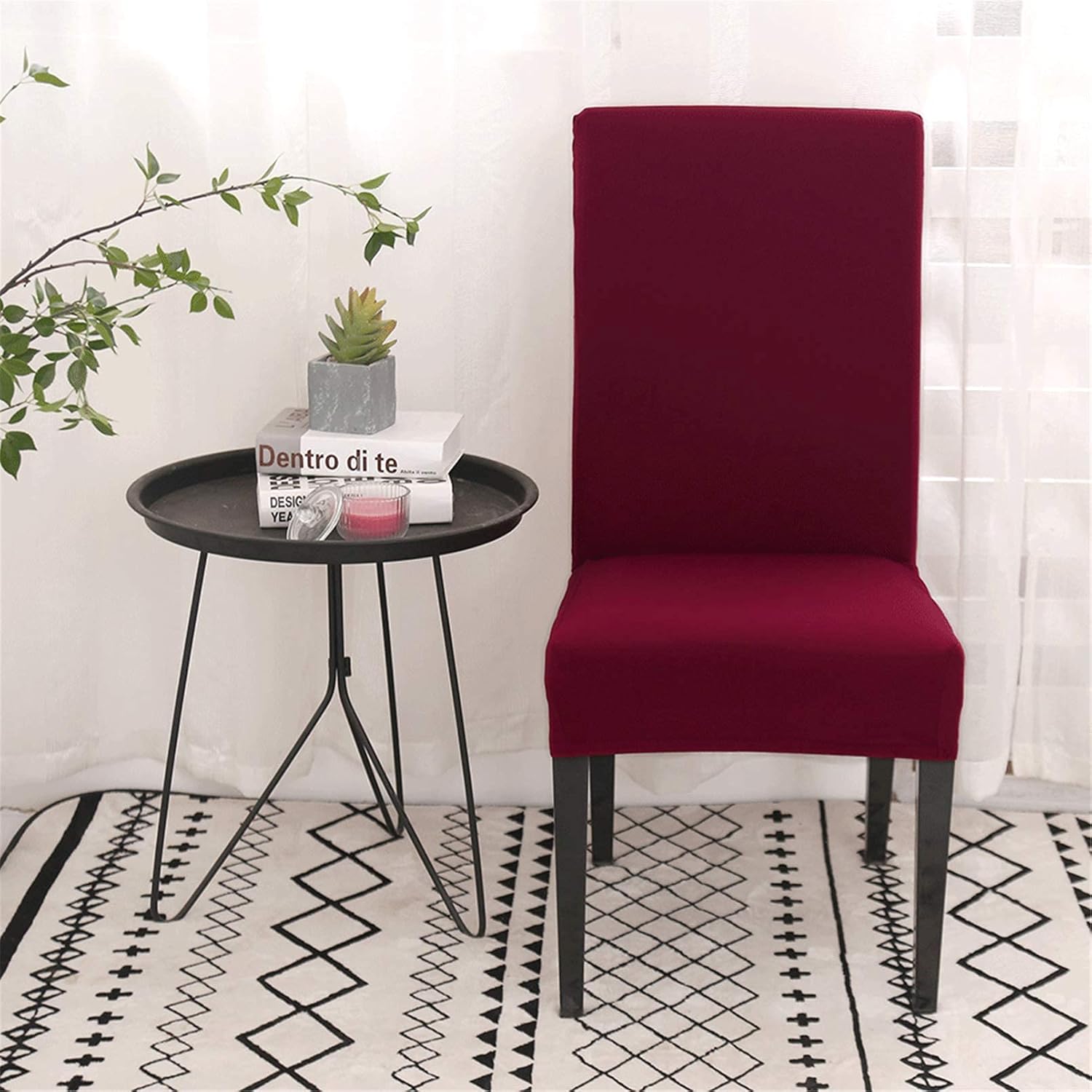 Chair Covers Set of 4 or 6, Stretch Removable Washable Chair Covers Decoration Slipcovers Seat Covers for Hotel Wine Red-tfrf wine Red 4pcs — image 4