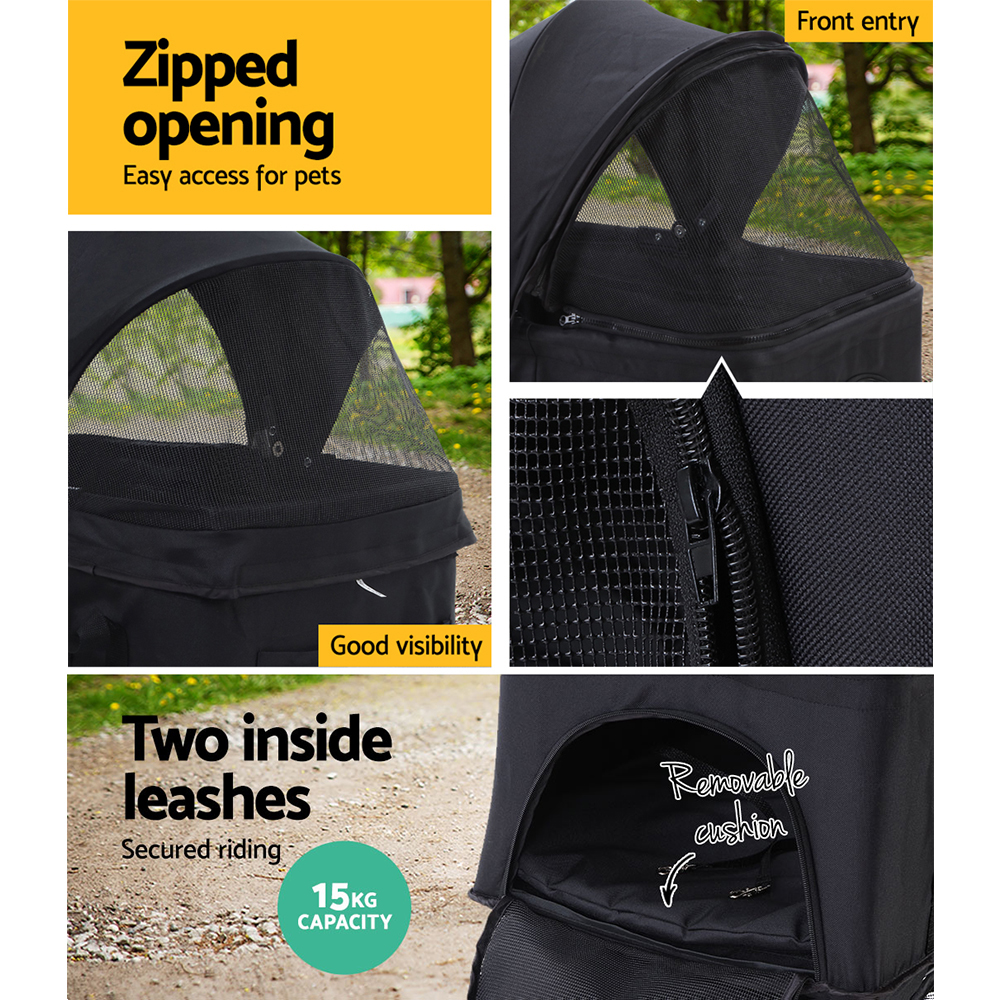 i.Pet Pet Stroller Dog Pram Cat Carrier Travel Large Pushchair Foldable 4 Wheels Black โ image 6