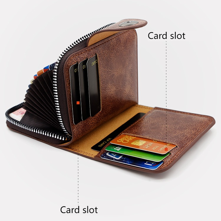 Vintage Waxed PU Leather Card Holder Wallet, Snap Button Zipper Coin Purse, Multi-Card Slot Mini Credit Card Case for Men and Women (Brown) โ image 2