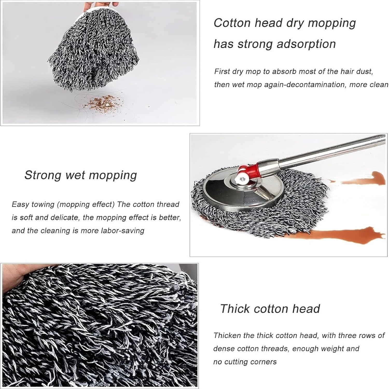 Spin Mop Refill for 360° Cotton Thread Mop Head Replacement - Round Cotton Thread Size Compatible Mop Head for Hardwood,Tile, Marble Floor (Color: B) — image 3