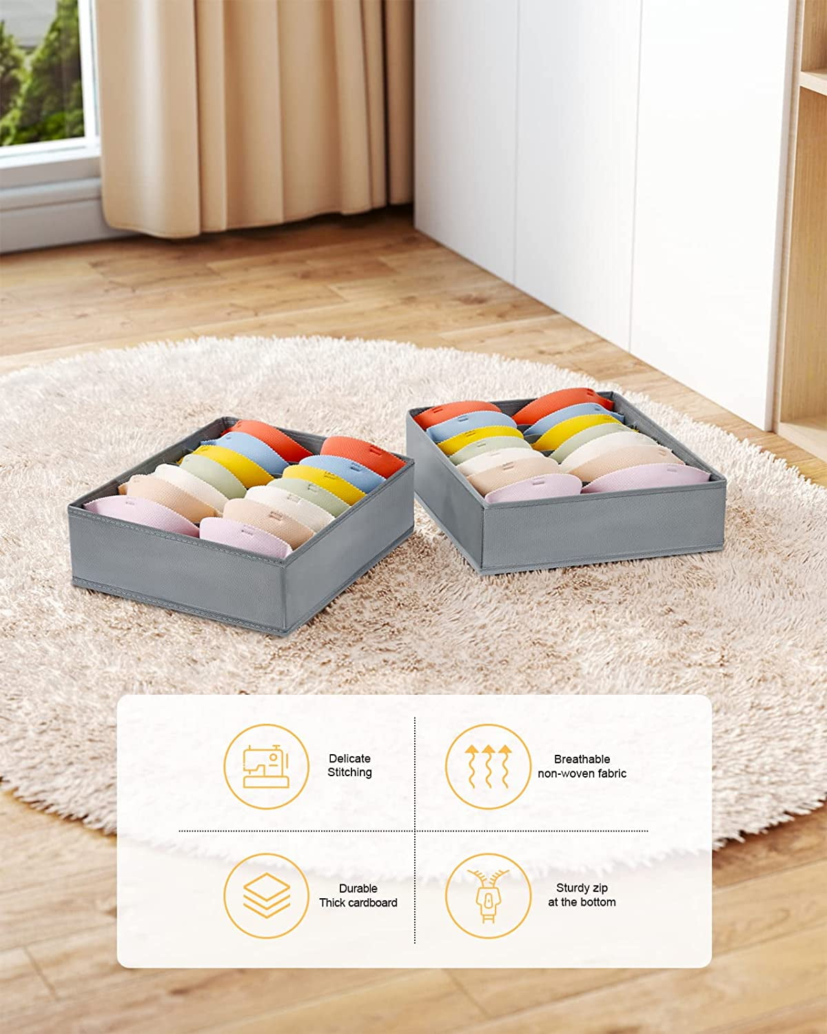 Wardrobe Clothes Organizer for Jeans, Upgraded Drawer Organizers for Clothing with Handle Foldable, Drawer Organizers Clothes(Gray,1PCS-M) 1PCS-7 Cell Gray — image 6