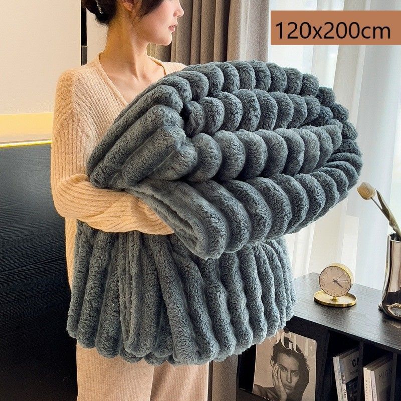 Cozy Rabbit Plush Nap Blanket Thickened Flannel Milk Fleece Office Leg Throw Dark Grey 120 × 200cm Nice Christmas Present