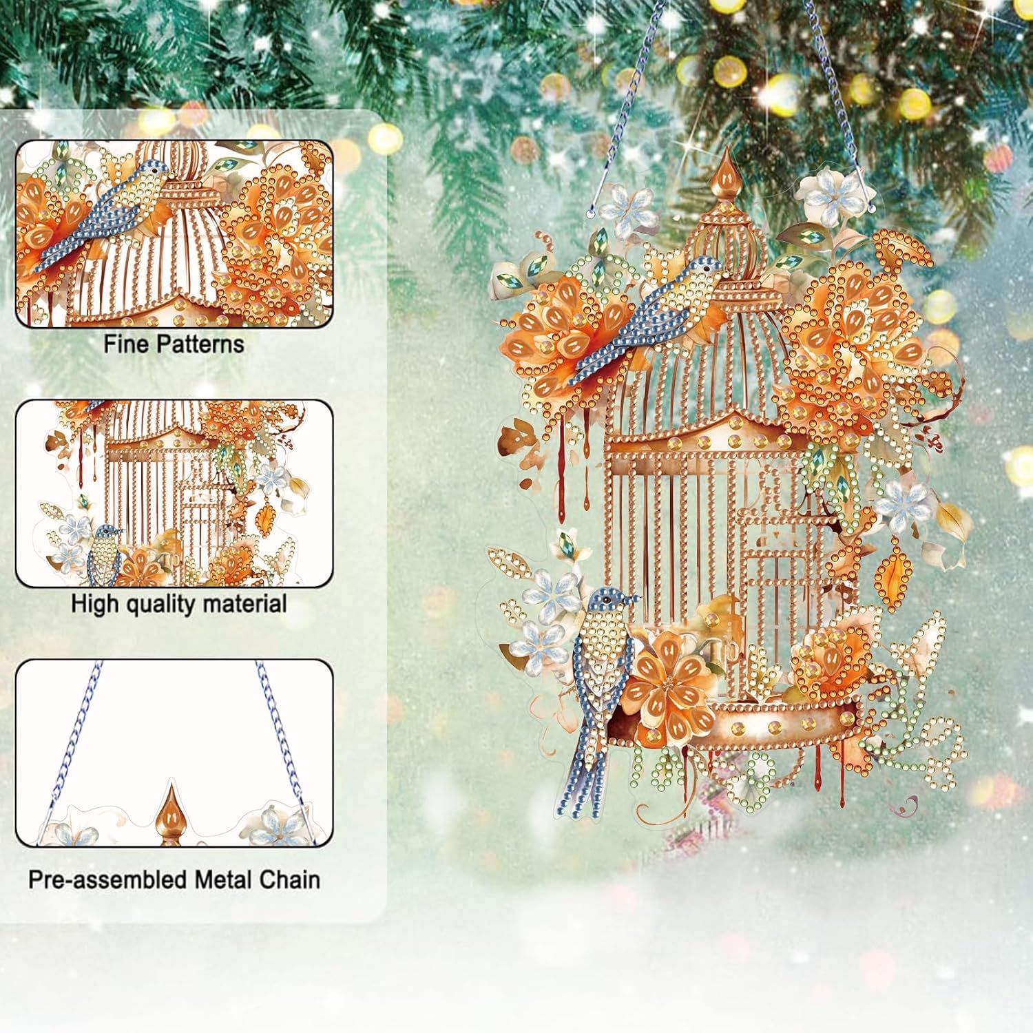 Diamond Art Painting Hanging Pendant Kit,DIY Flower Birdcage Crystal Art Hanging Sign,Diamond Window Hanging Wreath Ornament for Home Decor (365), MHL-35 — image 4