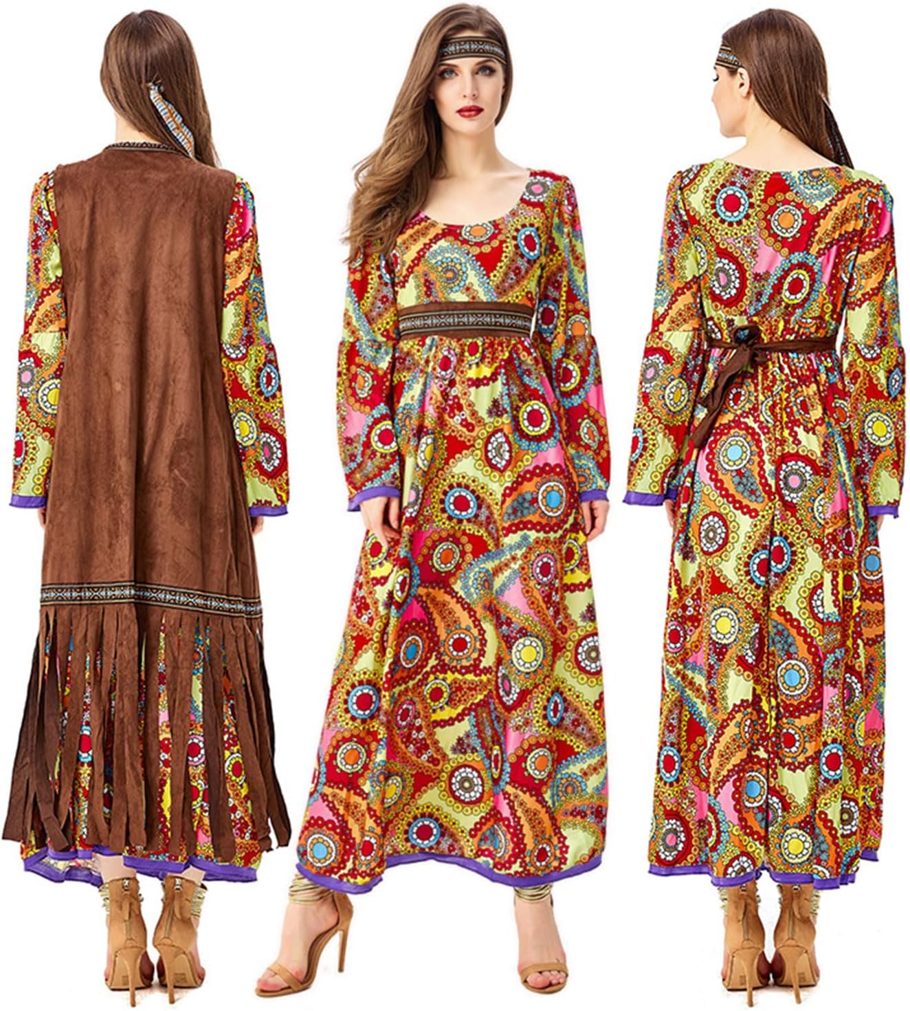 60s costume women, hippie women's dress set, 70s disco halloween outfits, hippie clothing women's costume, 60s clothing accessories M — image 6