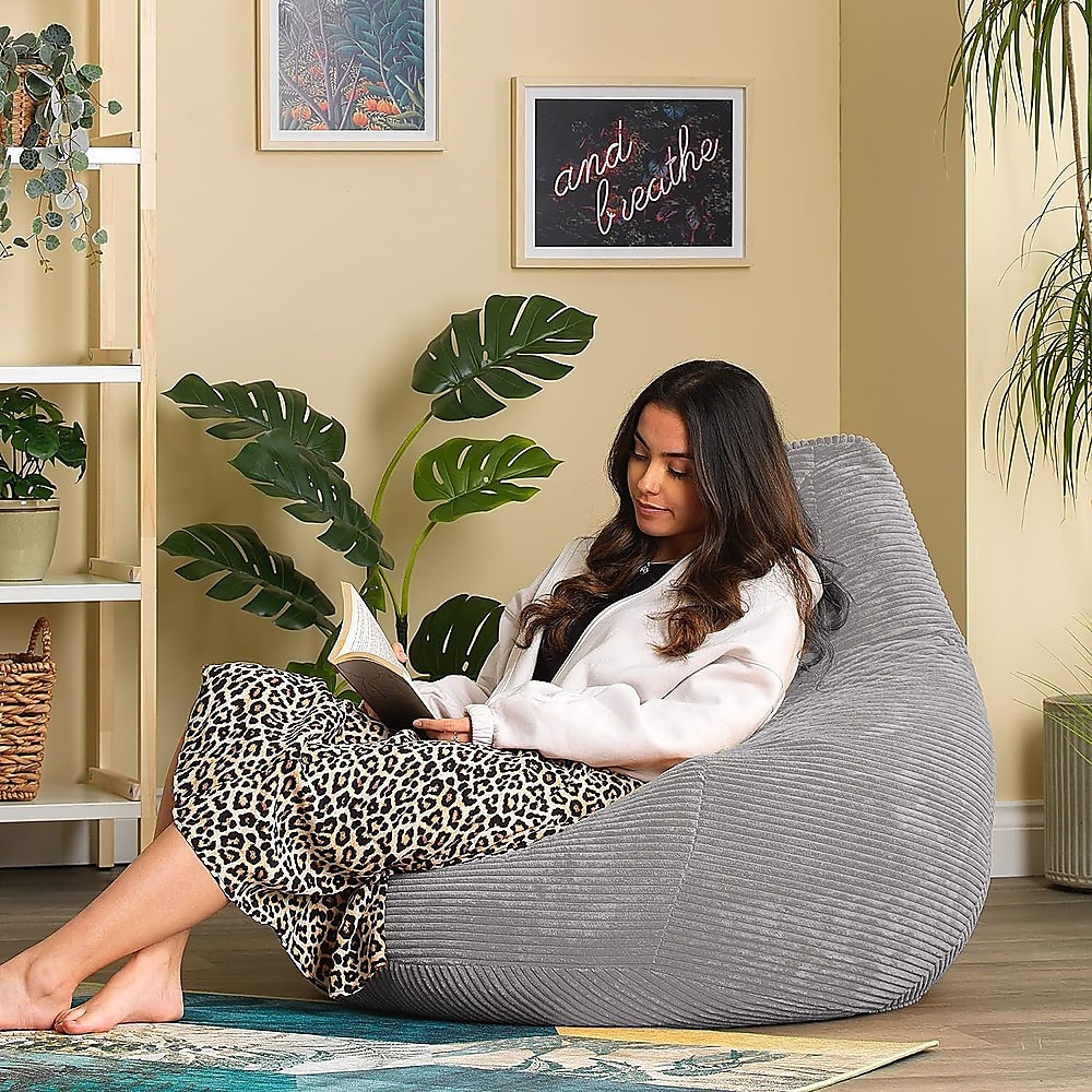 Jumbo Cord Beanbag Chair Cover Unfilled Large Bean Bag - Grey โ image 3
