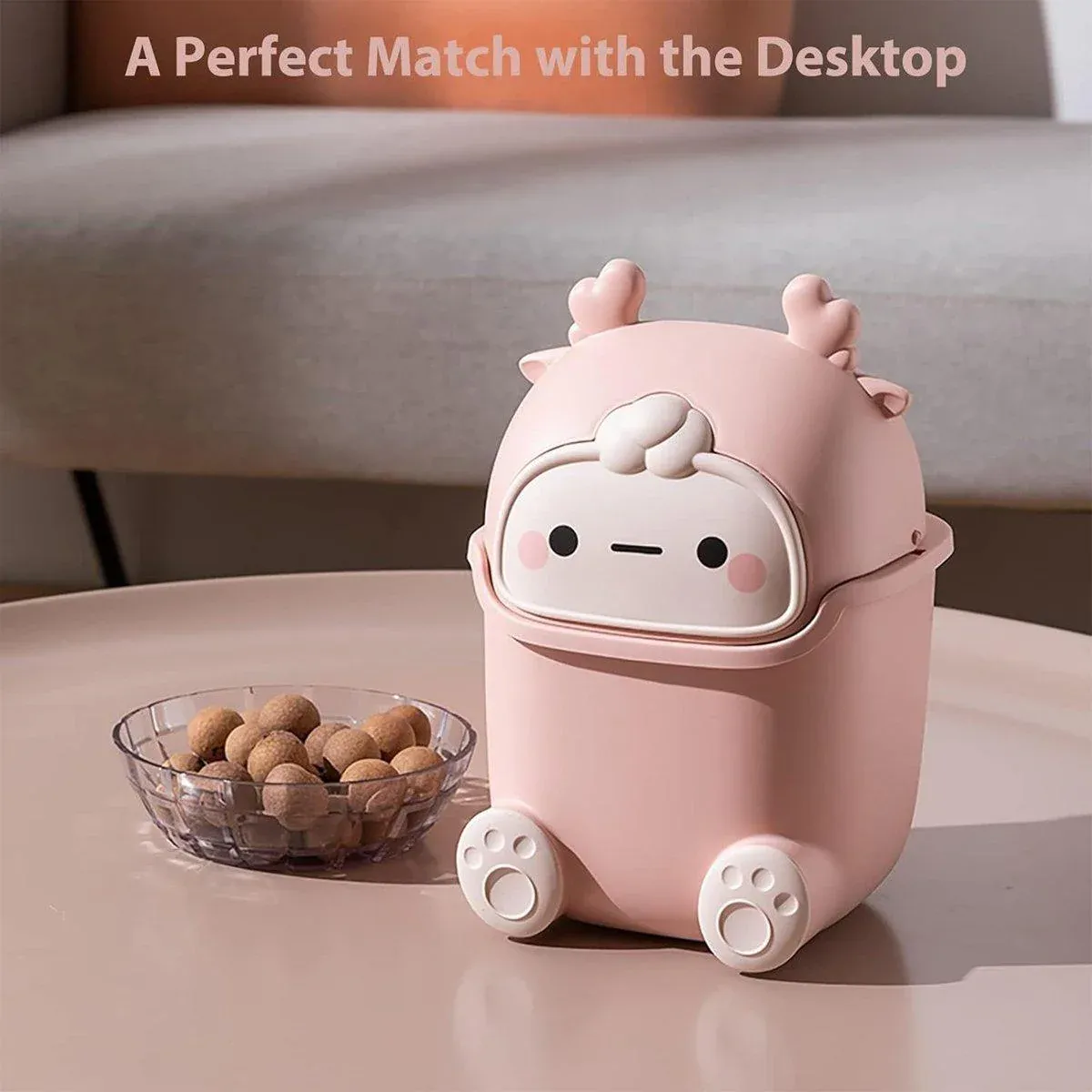 Mini Monster Trash Can Desktop Flip Top Garbage Bin Small Plastic Waste Basket - Pink — image 5