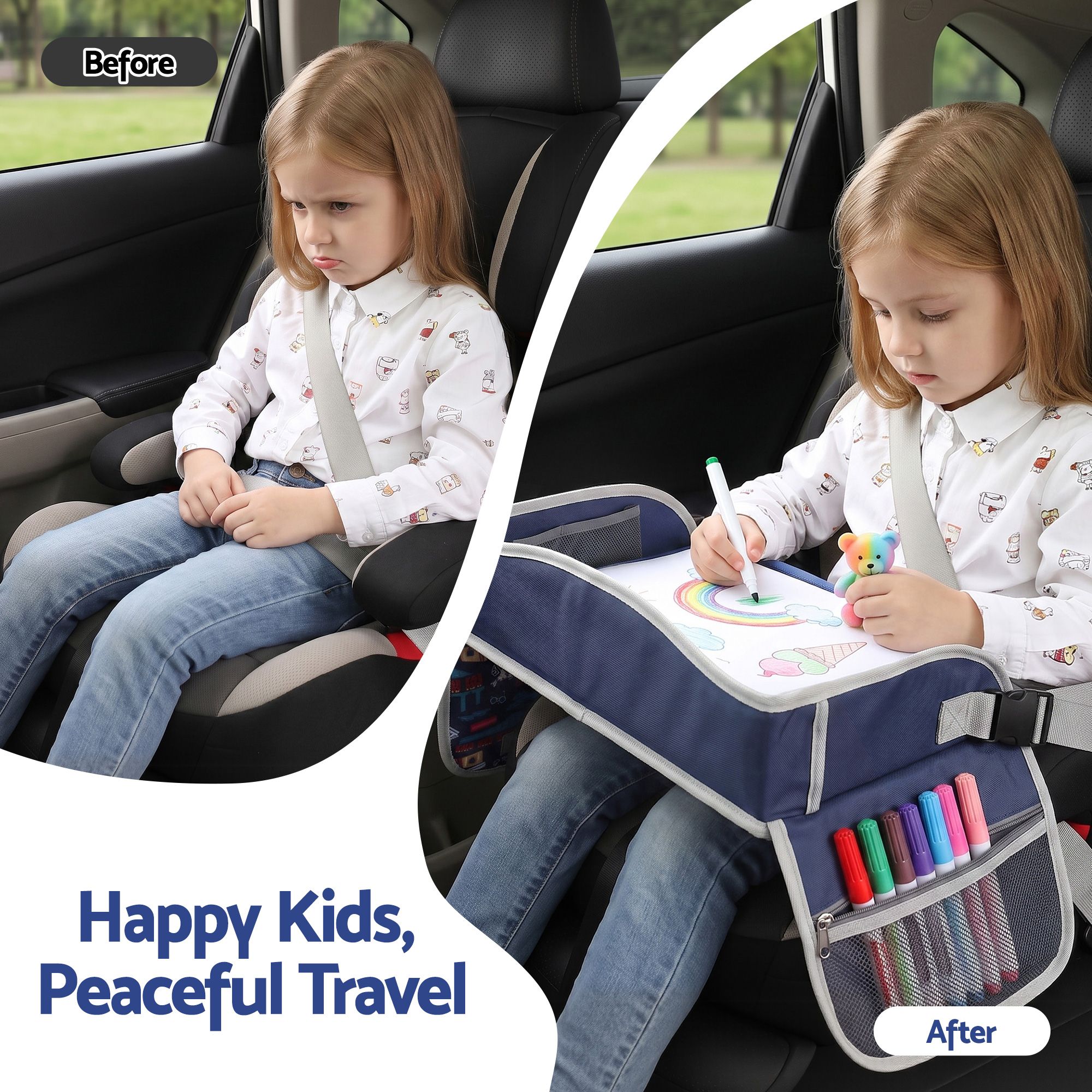 Keezi Kids Travel Tray Car Seat Lap Desk Portable Car Desk Organiser for Car & Airplane Blue โ image 4