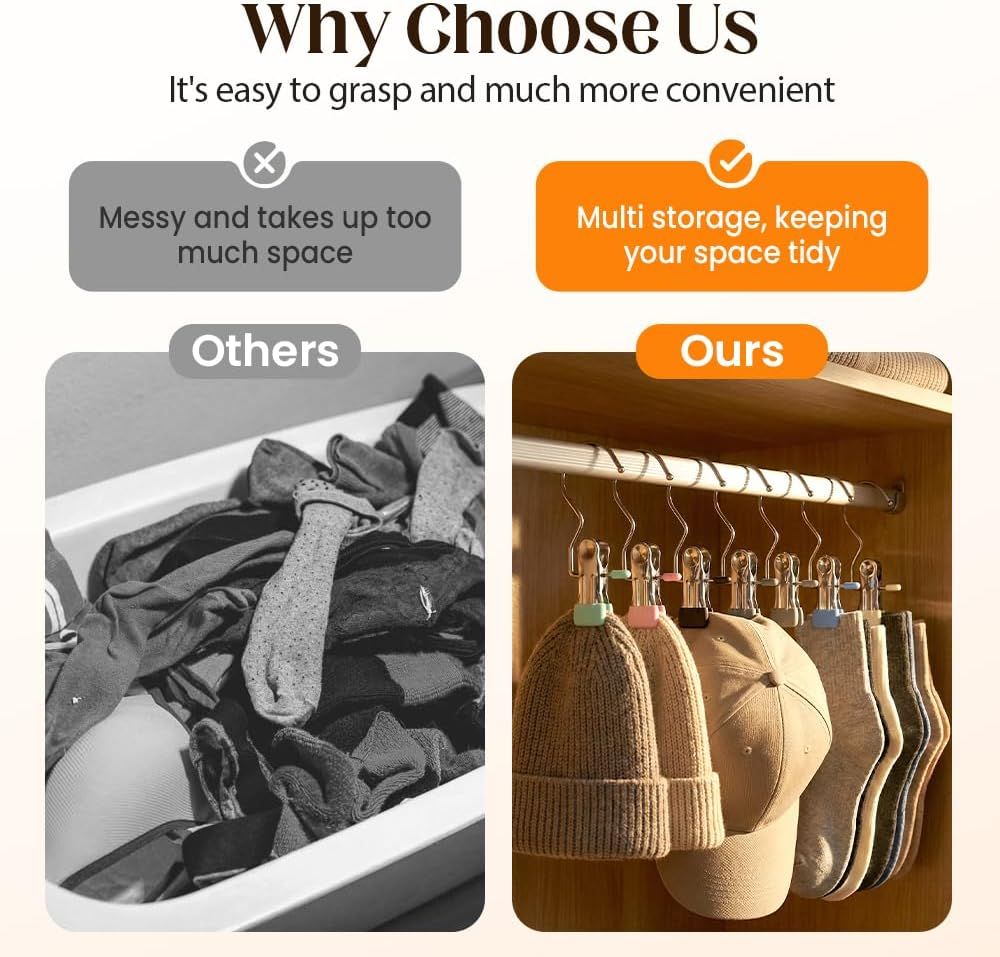 Space-Saving Clothespin Hat Pants Storage Hanging Travel Hook, Stainless Steel Boot Hangers Clips Boot Hangers for Closet, Laundry Hooks Hanging Clips Clothes — image 3