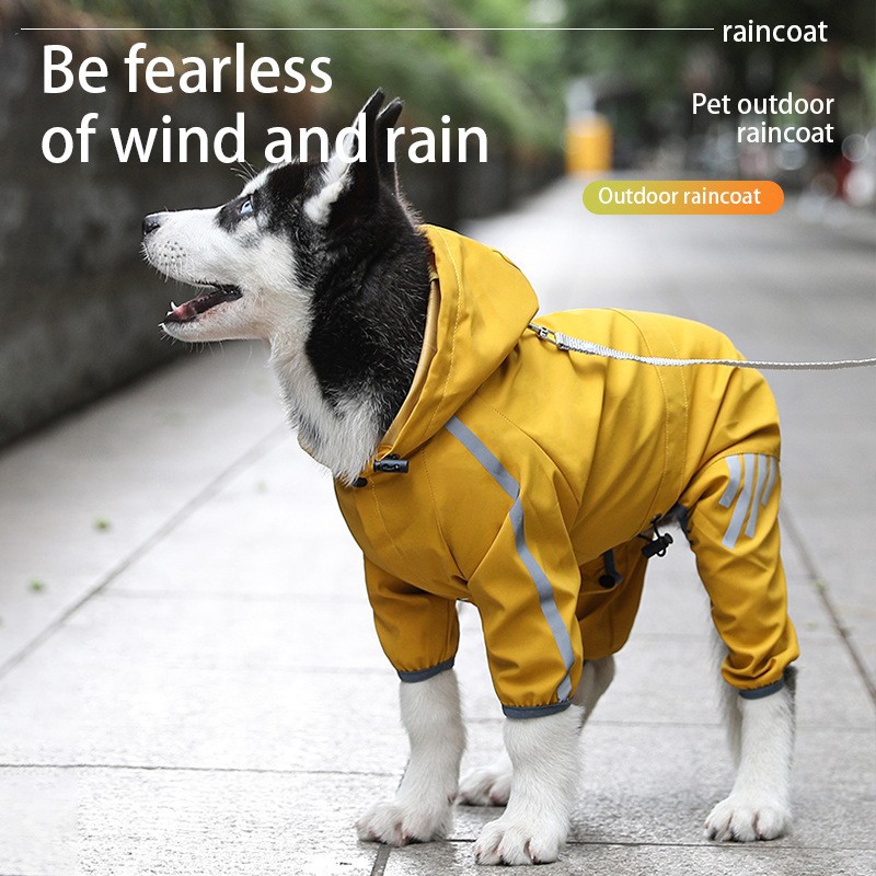 L Blue And Gray Trim Waterproof Four-Legged Dog Raincoat with Leash Hole for Small Breeds — image 3