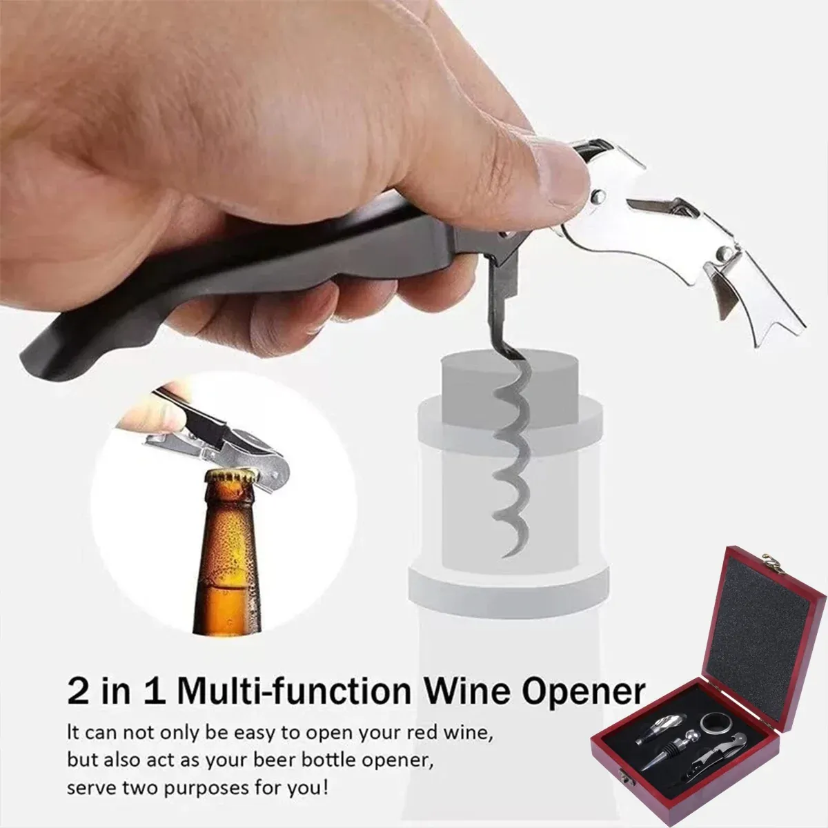 4PCS Wine Opener Set Stainless Steel Durable for Home Bar Wine Lovers Gifts - Khaki โ image 5