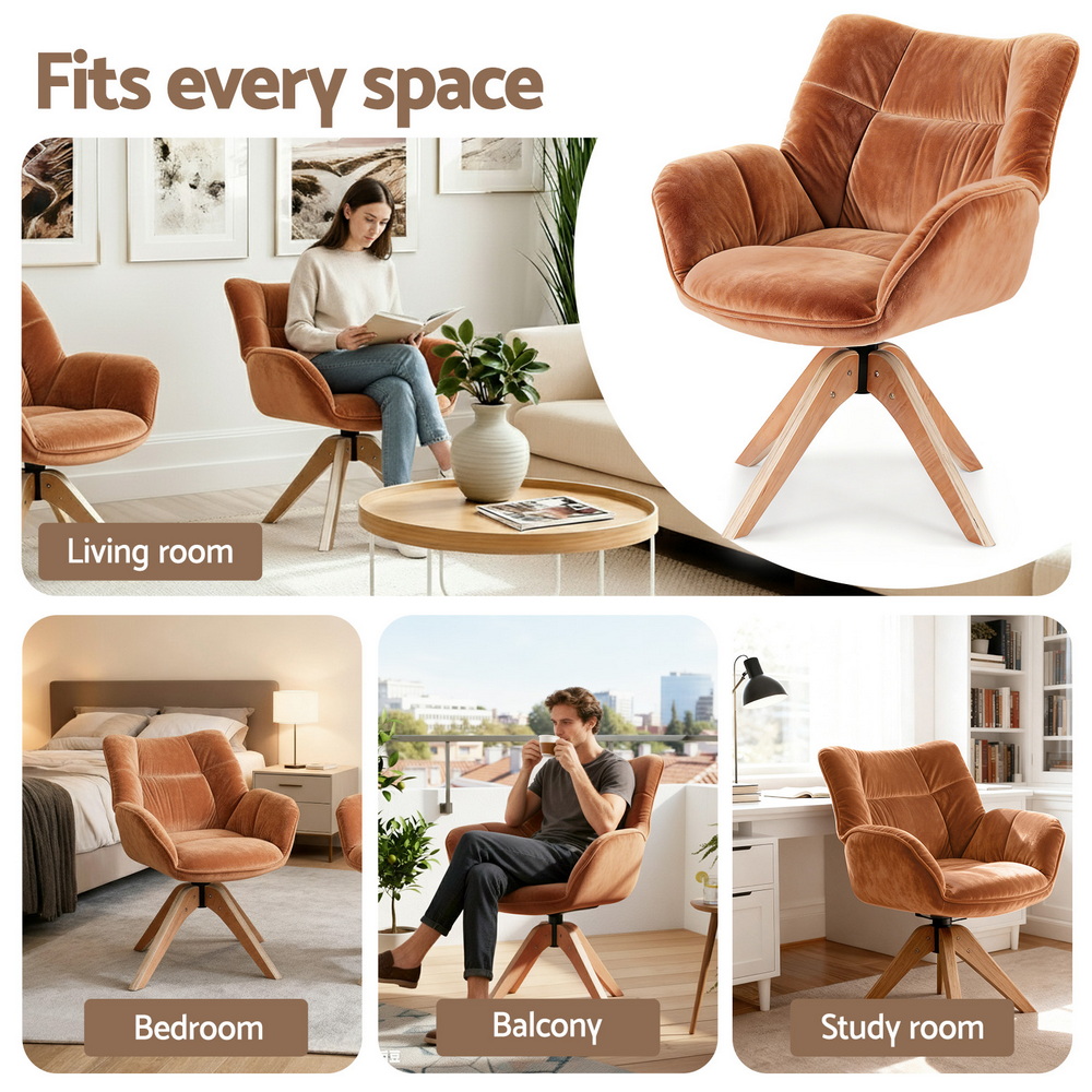 Artiss Swivel Chair Armchair Nursing Velvet Brown — image 6