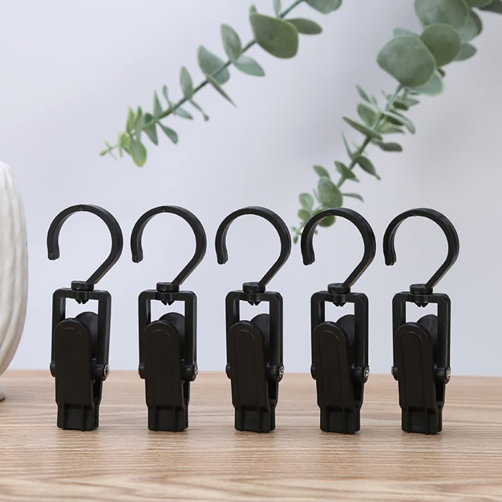 10 Pcs Plastic Portable Swivel Hook Multi Functional Clips Rotating Hanging Laundry Hook Curtain Clips Black β image 5