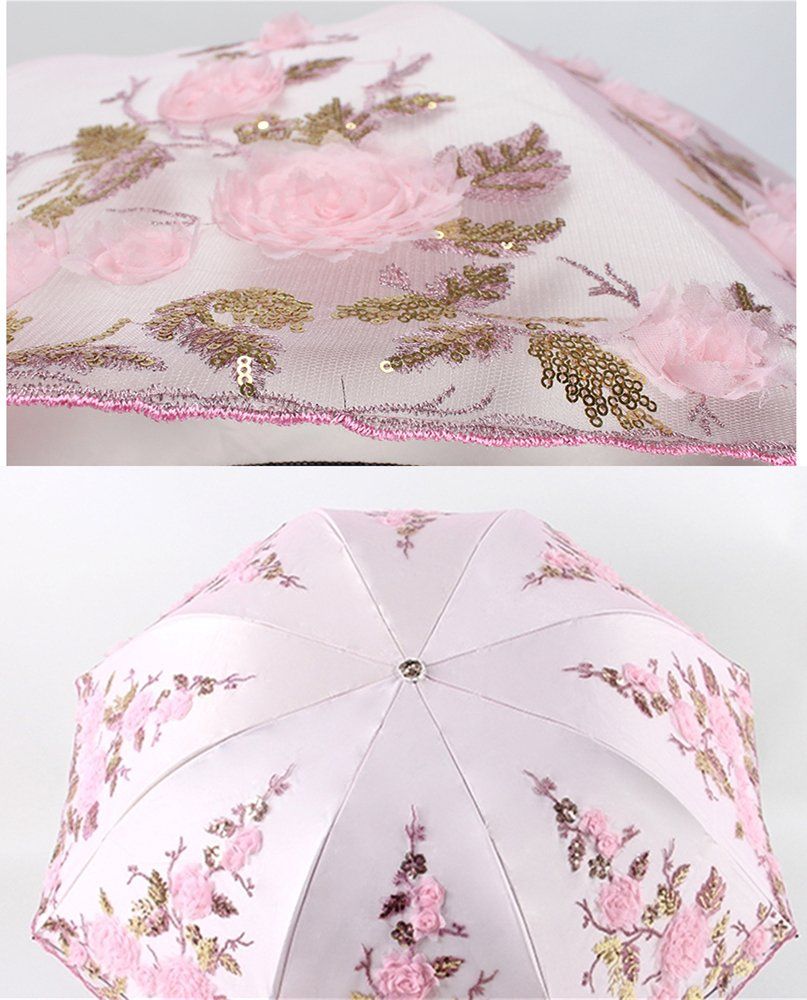 Vintage Lace UV Sun Parasol Folding 3D Flower Embroidery Umbrella Lace embroidered umbrella for both sunny and rainy use — image 3