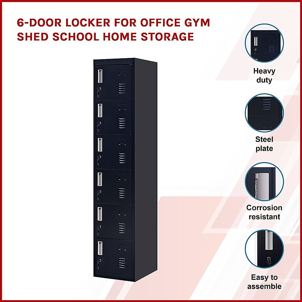 6-Door Locker for Office Gym Shed School Home Storage — image 4
