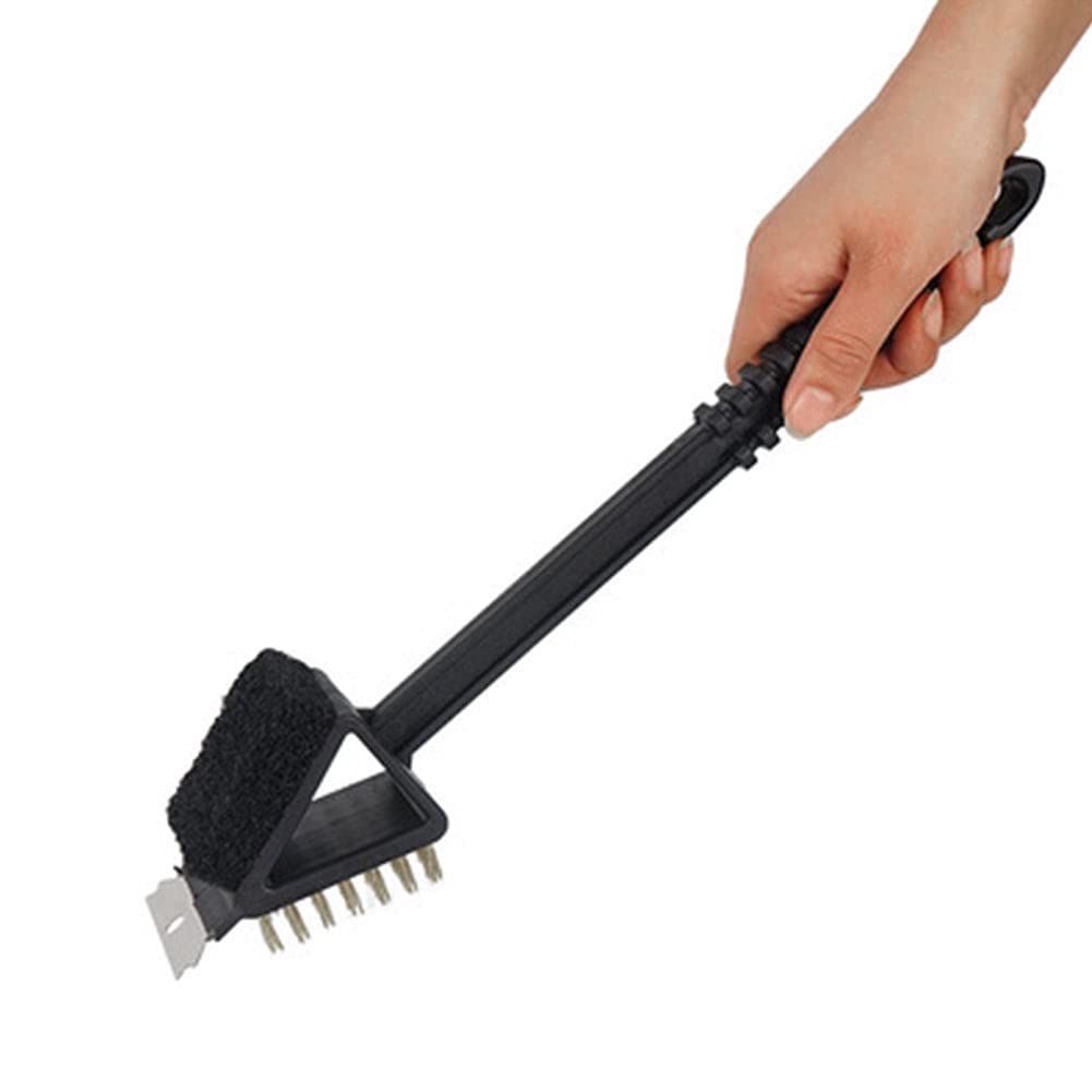3 in 1 Barbecue Grill Brush and Scraper Long Handle Stainless Steel Bristles for Gas Infrared Charcoal Porcelain Grills(black) — image 2