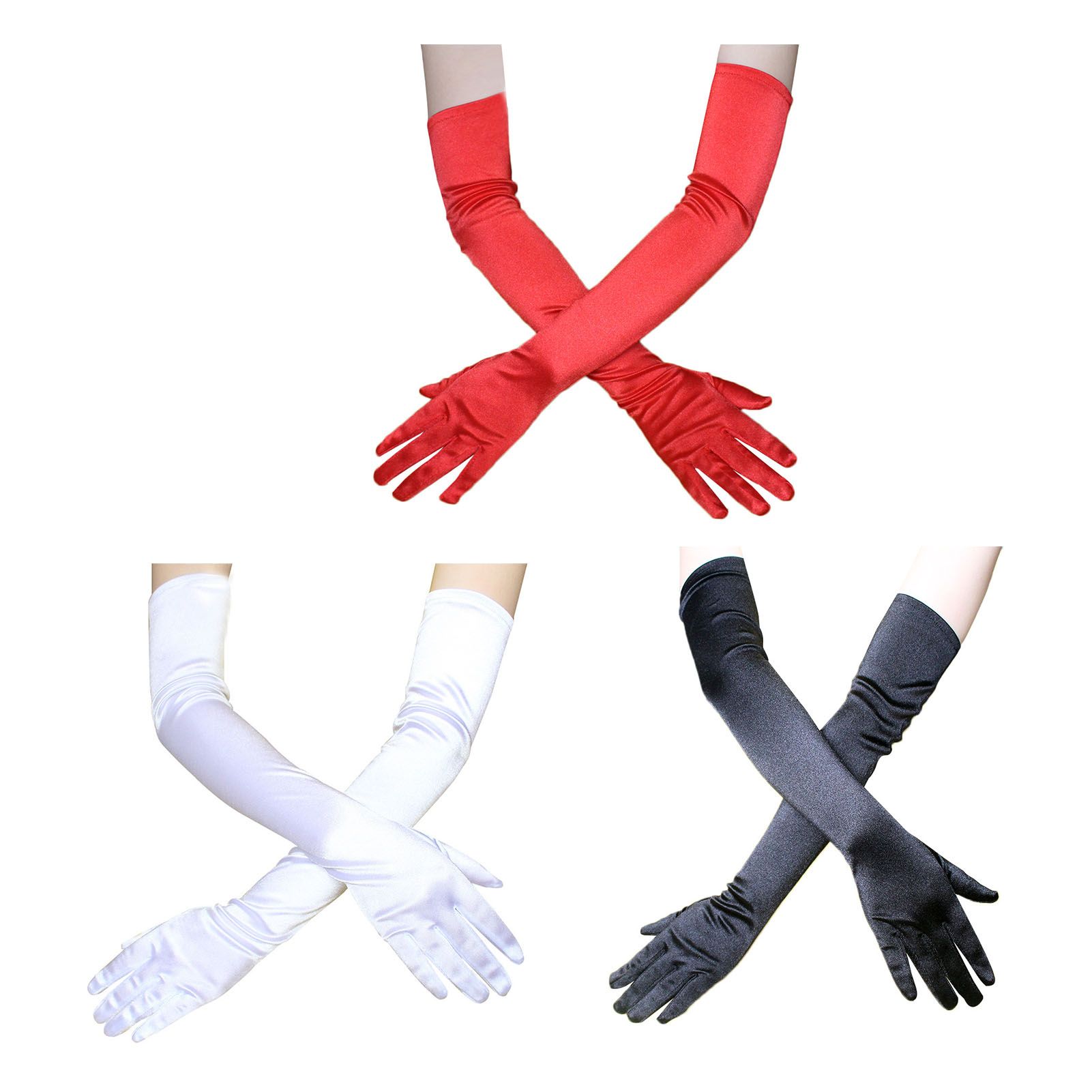 Long Satin Gloves Fashionable Stretch Long Evening Opera Satin Gloves for Wedding Performance Party — image 3