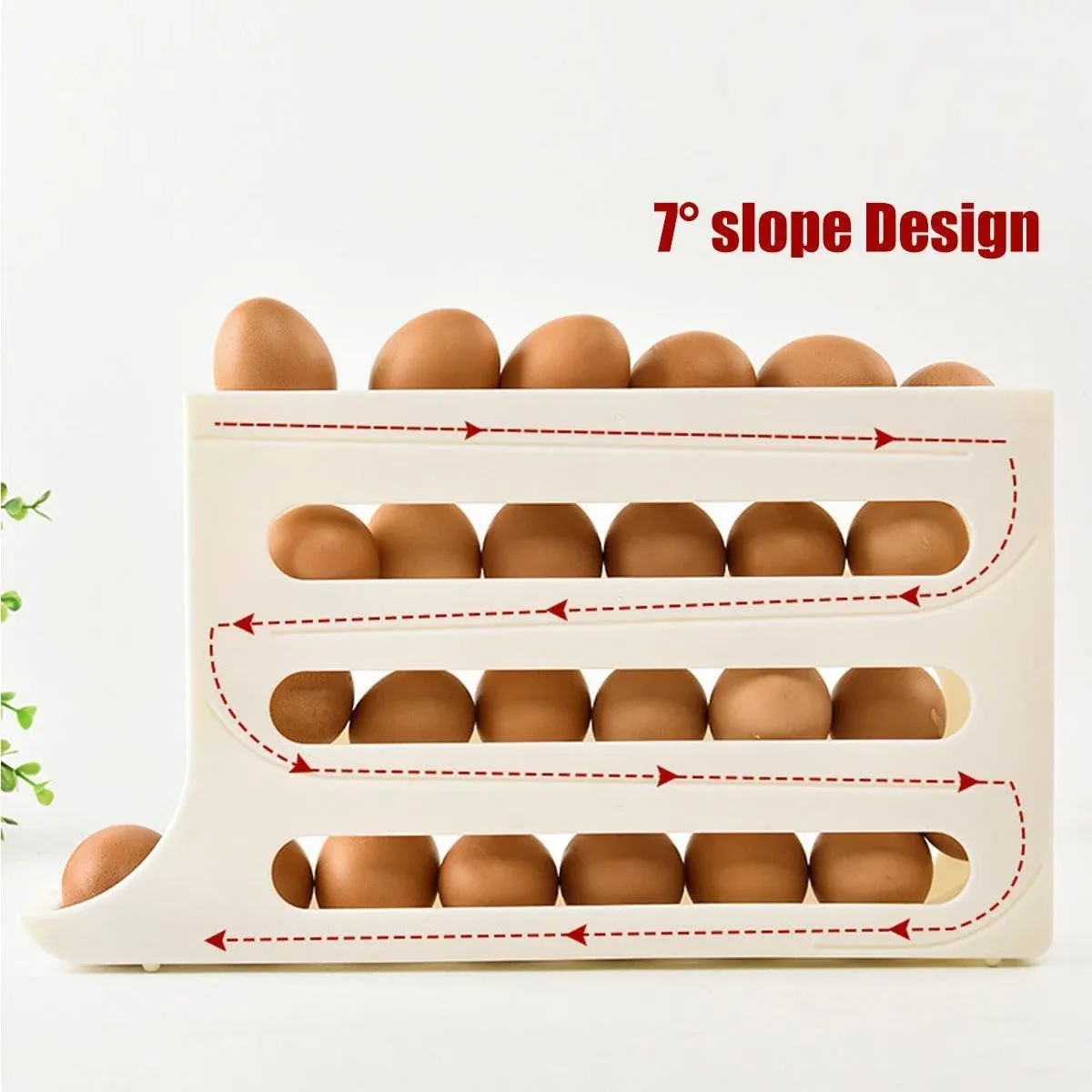 Automatic Scrolling Egg Holder 2/4-Tier Storage Box Container for Refrigerator - Cream (4-Tier) β image 5
