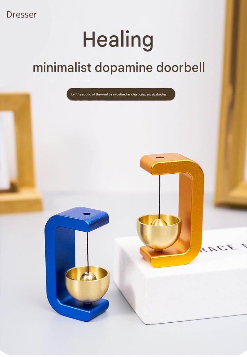 White Magnetic Door Bell Chime - Dopamine Style Brass Bell with Alloy Frame - No Drill Entry Door Chime for Home, Office, Fridge - Modern Japanese Design — image 2