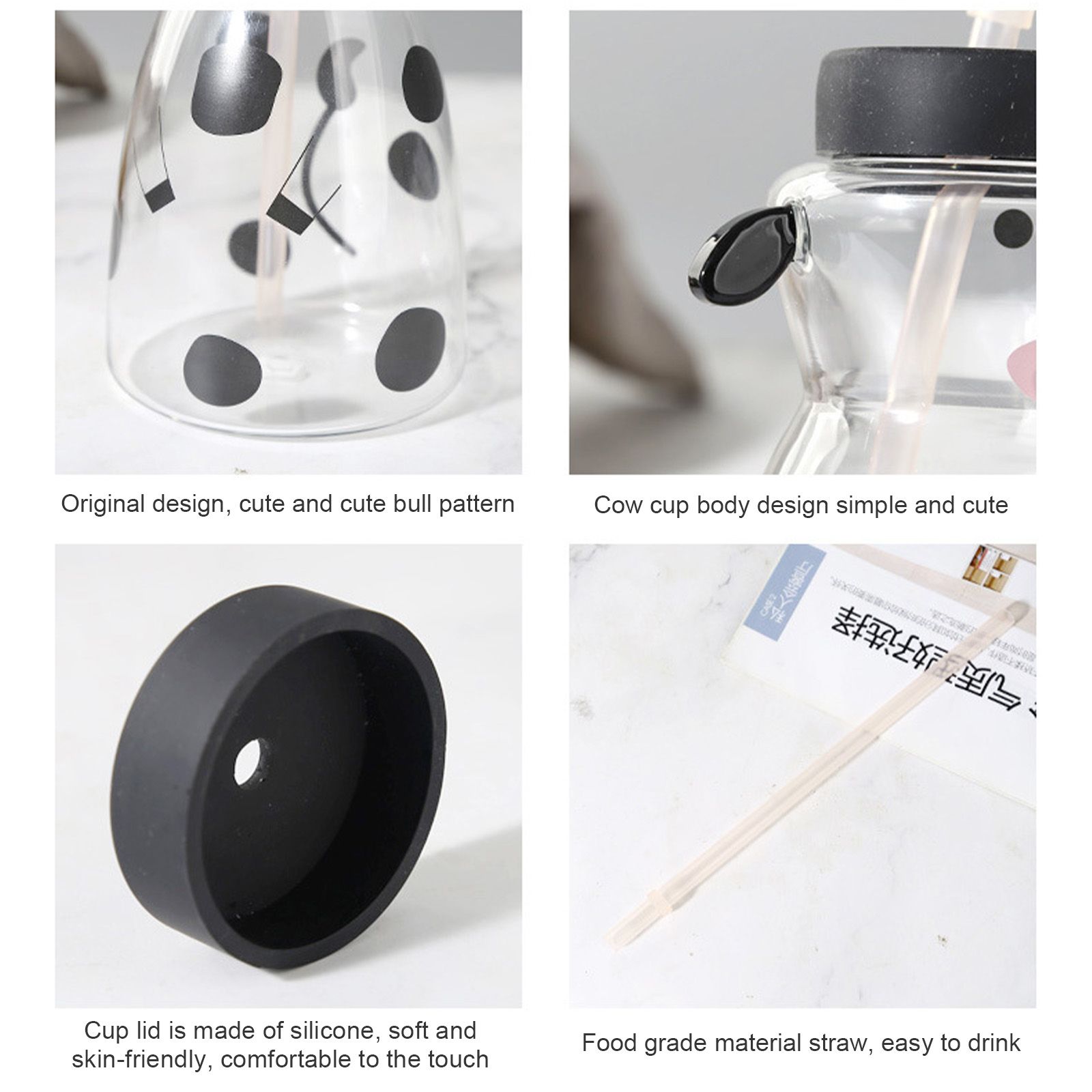 600MLCreative Glass Straw Cup Cow Shape Glass Cup with Straw — image 2