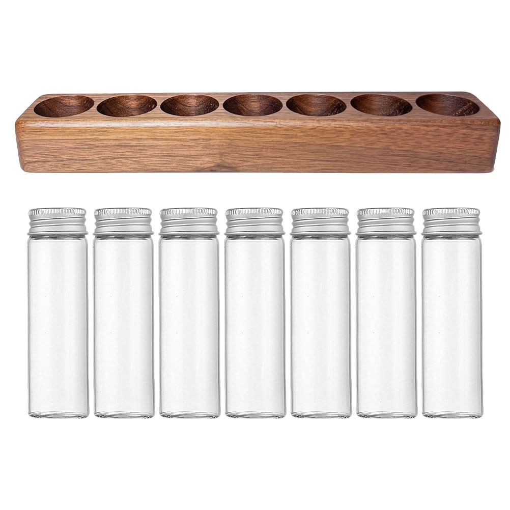 Worgeous Coffee Bean Tube Dispenser with Wood Rack for Home Use Clear Glass Bottles and Sealed Storage 7 Tubes โ image 4