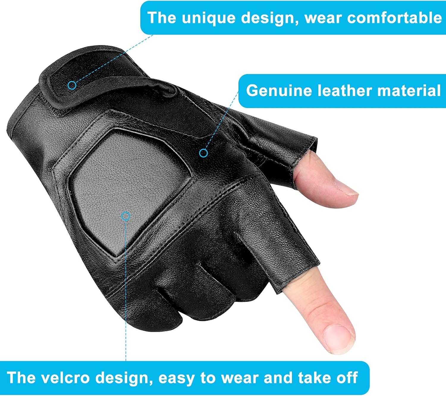 Genuine Leather Cycling Fingerless Gloves, Outdoor Driving Motorcycle Sport Half Finger Glove for Men Women Teens โ image 2