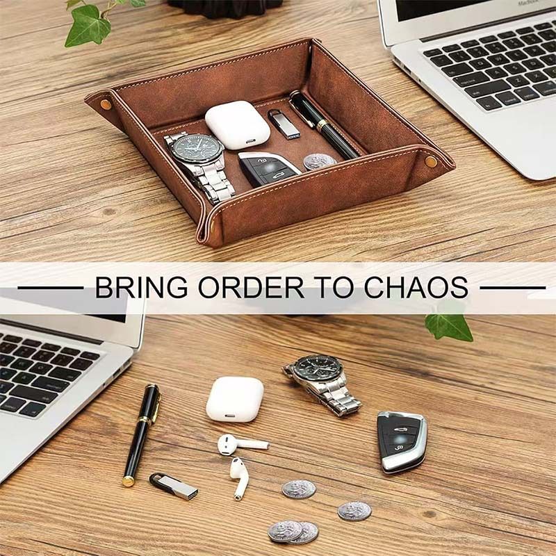 Foldable PU coin tray, minimalist luxury foldable portable, stores desk & entryway items, practical and exquisite!/brown — image 2