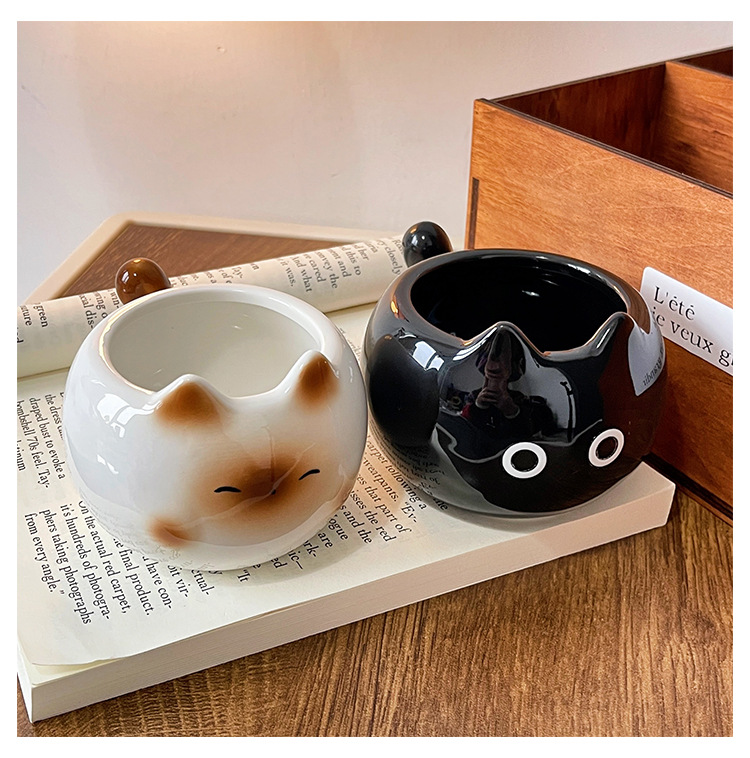 Black Adorable Ceramic Cat Mug - Cute Creative Coffee Cup with Tail Handle (210ml) — image 3