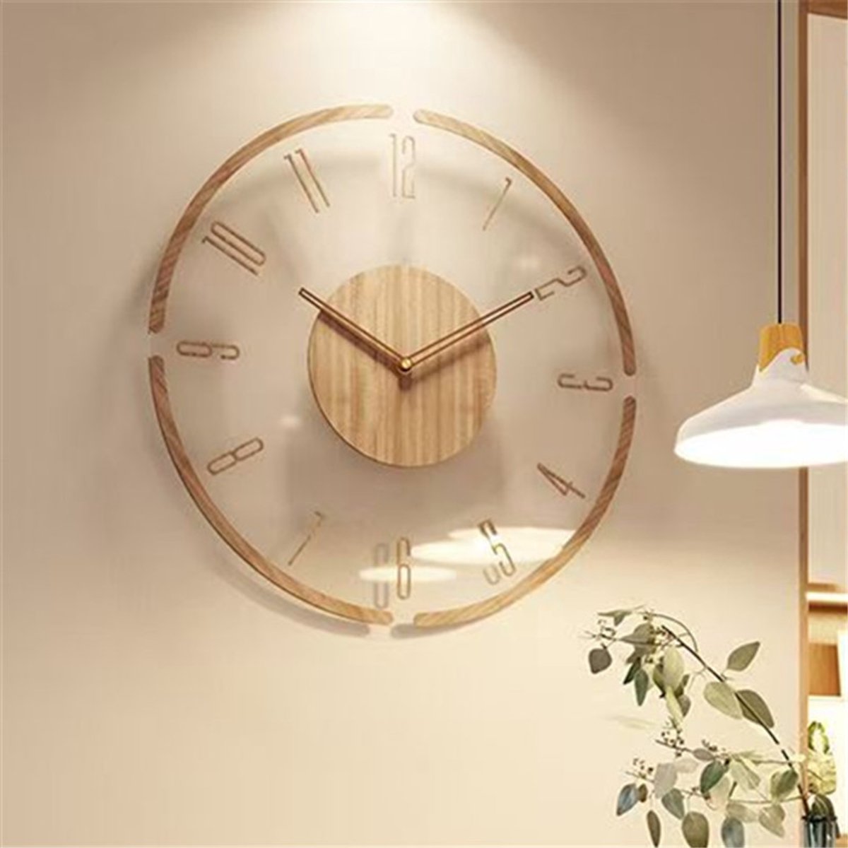 Vintage Wooden Wall Clock 30cm Round Silent Battery Operated Non-Ticking Decorative Clock for Living Room Bedroom with Transparent Acrylic — image 2
