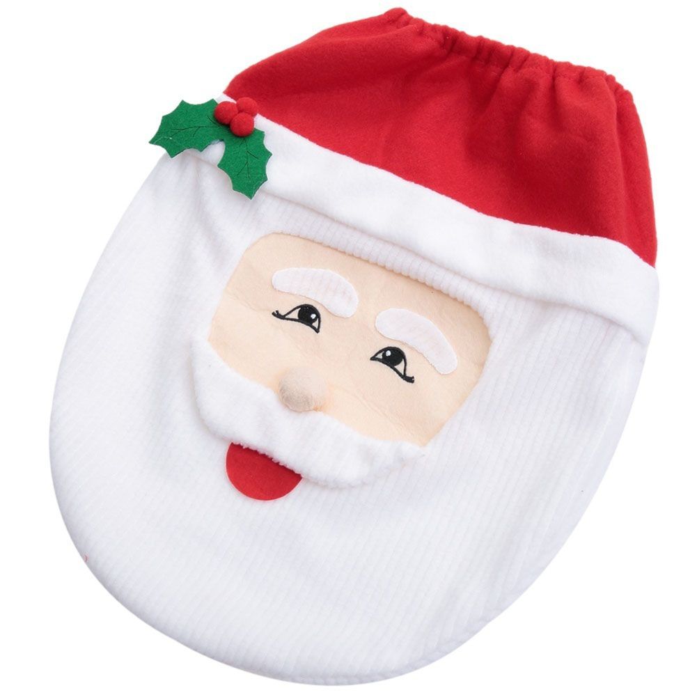 Christmas Pattern Mildew Proof Waterproof Bathroom Toilet Seat Cover Foot Pad and Water Tank Cover Set โ image 2