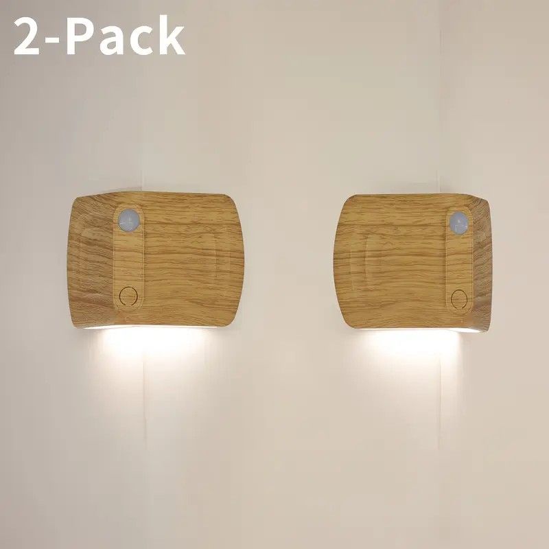 2PCS Magnetic induction corner night light, made of ABS and PVC for lightweight durability, three adjustable color temperatures, 120° motion sensing, USB-C