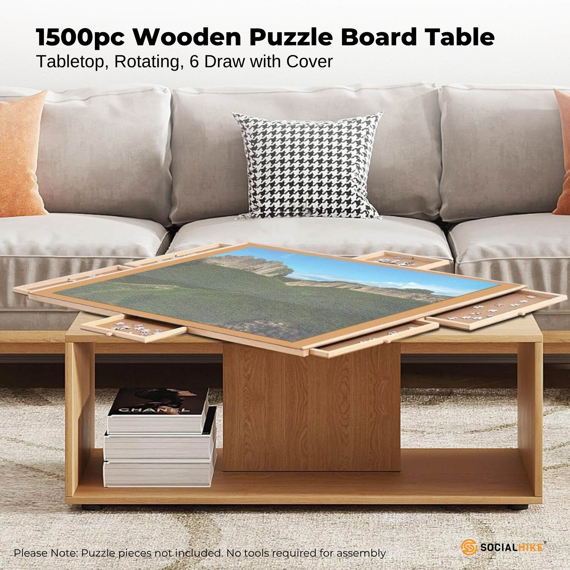 Social Hike Puzzle Board 1500 pcs - Rotating Tabletop with 6 Drawers and Cover β image 3