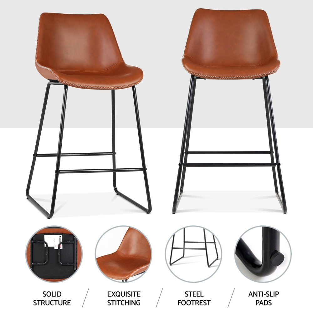 Artiss 4x Bar Stools Leather Padded Metal Legs Brown — image 5