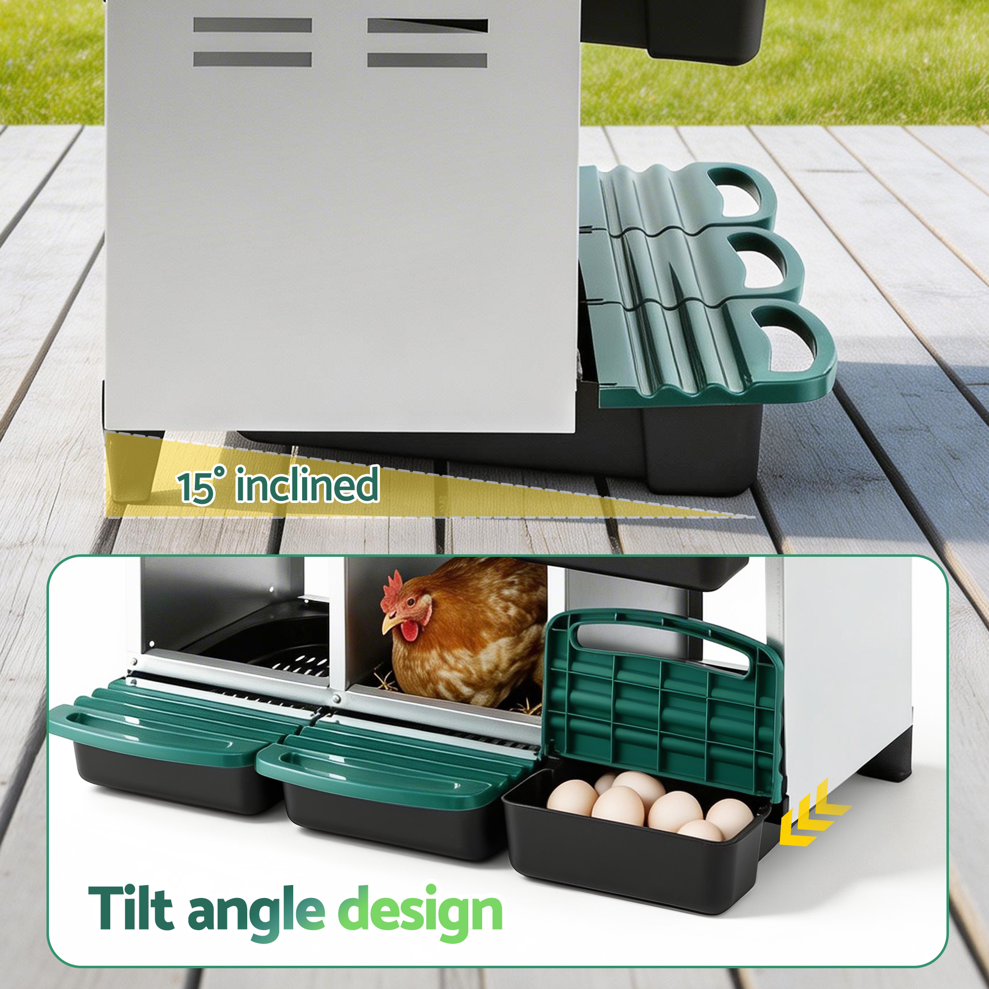 i. Pet Chicken Nesting Box Roll Away Metal Nesting Box Wall Mounted 6 Holes Green — image 5