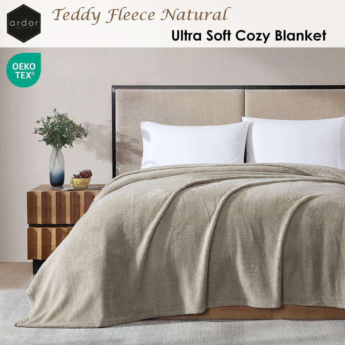 Ardor Teddy Natural Ultra Soft Cozy Fleece Blanket Queen โ image 2