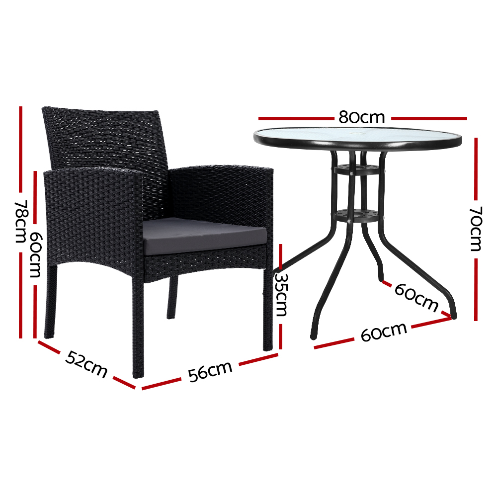 Gardeon 3PC Bistro Set Outdoor Furniture Rattan Table Chairs Cushion Patio Garden Ezra โ image 2