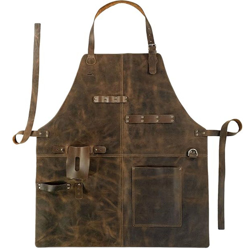 Rustic Apron with Large Pockets and Adjustable Straps, Full Grain Leather, Handmade Leather Apron,Heat & Flame-Resistant Heavy Duty Work Apron Woodworking Shop