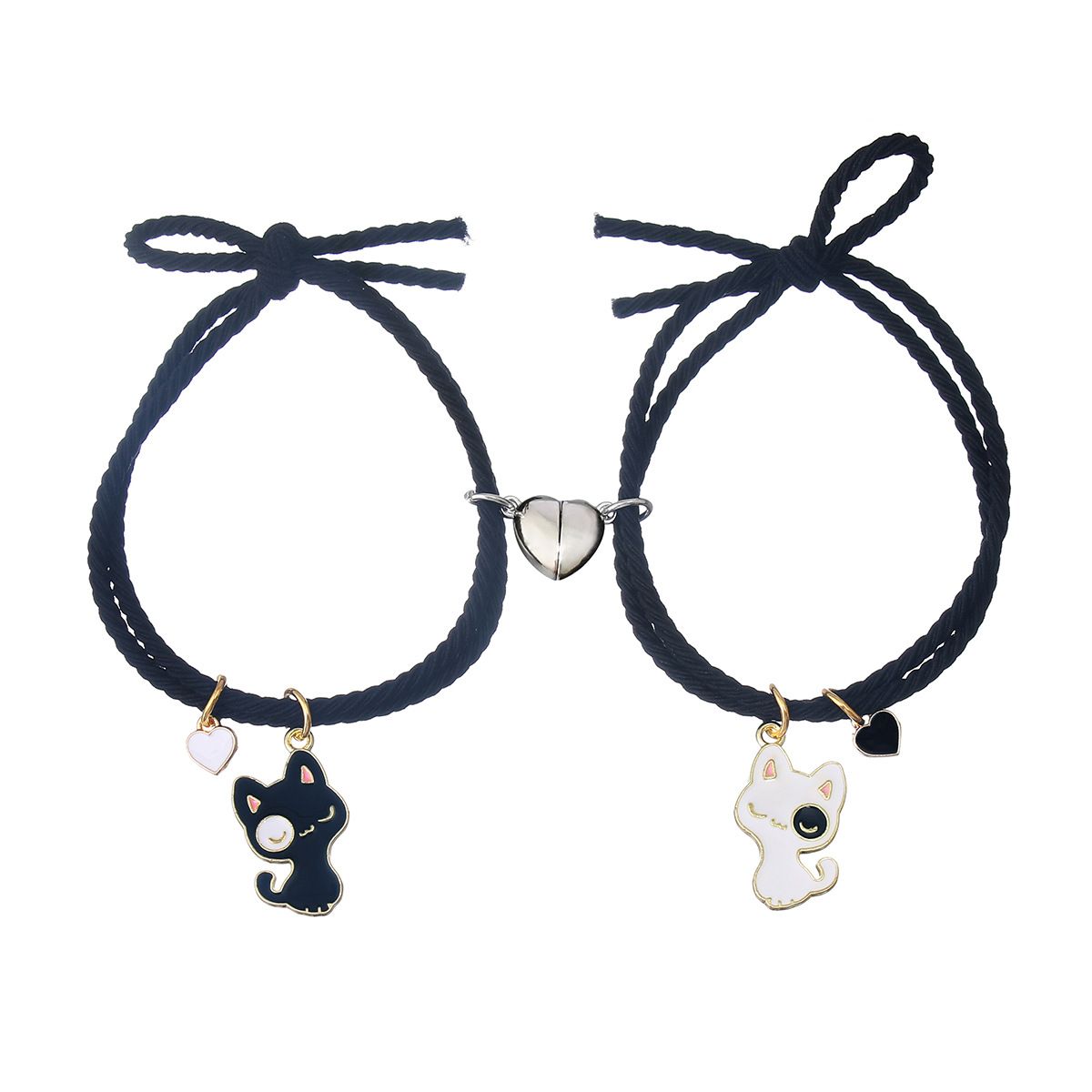 Personalized Braided Couples Bracelet Cute Charm Cat Bracelets Handmade Adjustable Braided Rope Matching (3pcs)