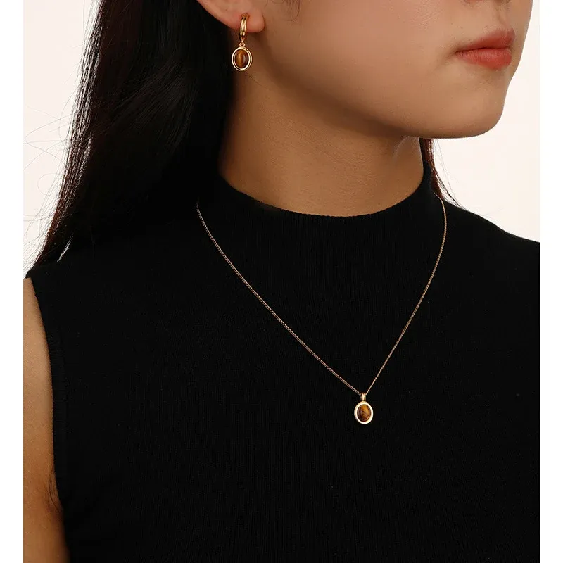 Simple Fashion Brown Necklace and Vintage Earrings for Women Elegant Jewelry - Earrings — image 6