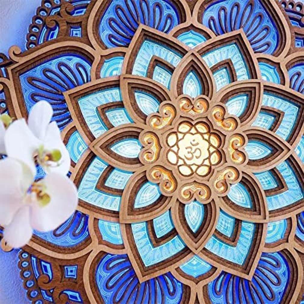 USB-Powered Mandala Atmosphere LED Night Light, Wood Carving Lotus Lamp for Stunning, Wooden Wall Art Home Decorations — image 4