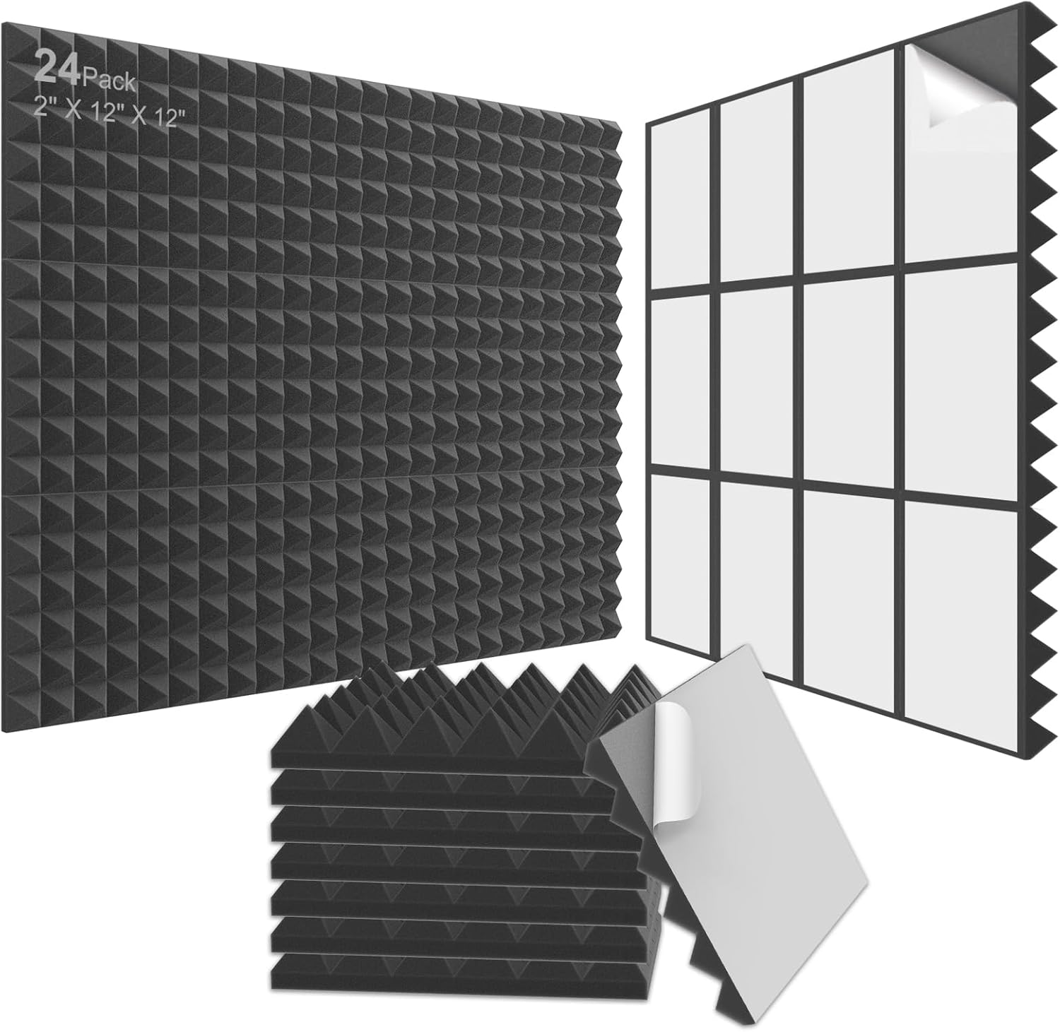 JBER Acoustic Panels Foam Pyramid 24pcs 30 × 5cm for Soundproof Padding Wall