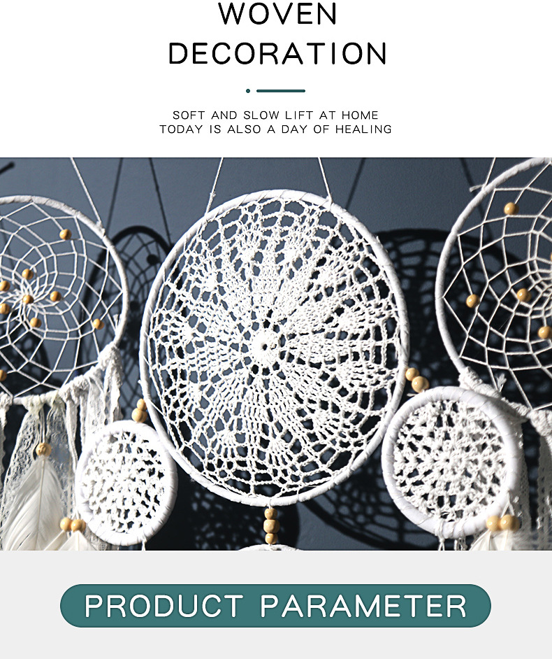 5-Piece Bohemian Handmade Dreamcatcher Wall Hanging Set (White) - Nordic Style Feather Room Decor with Premium Gift Box — image 5