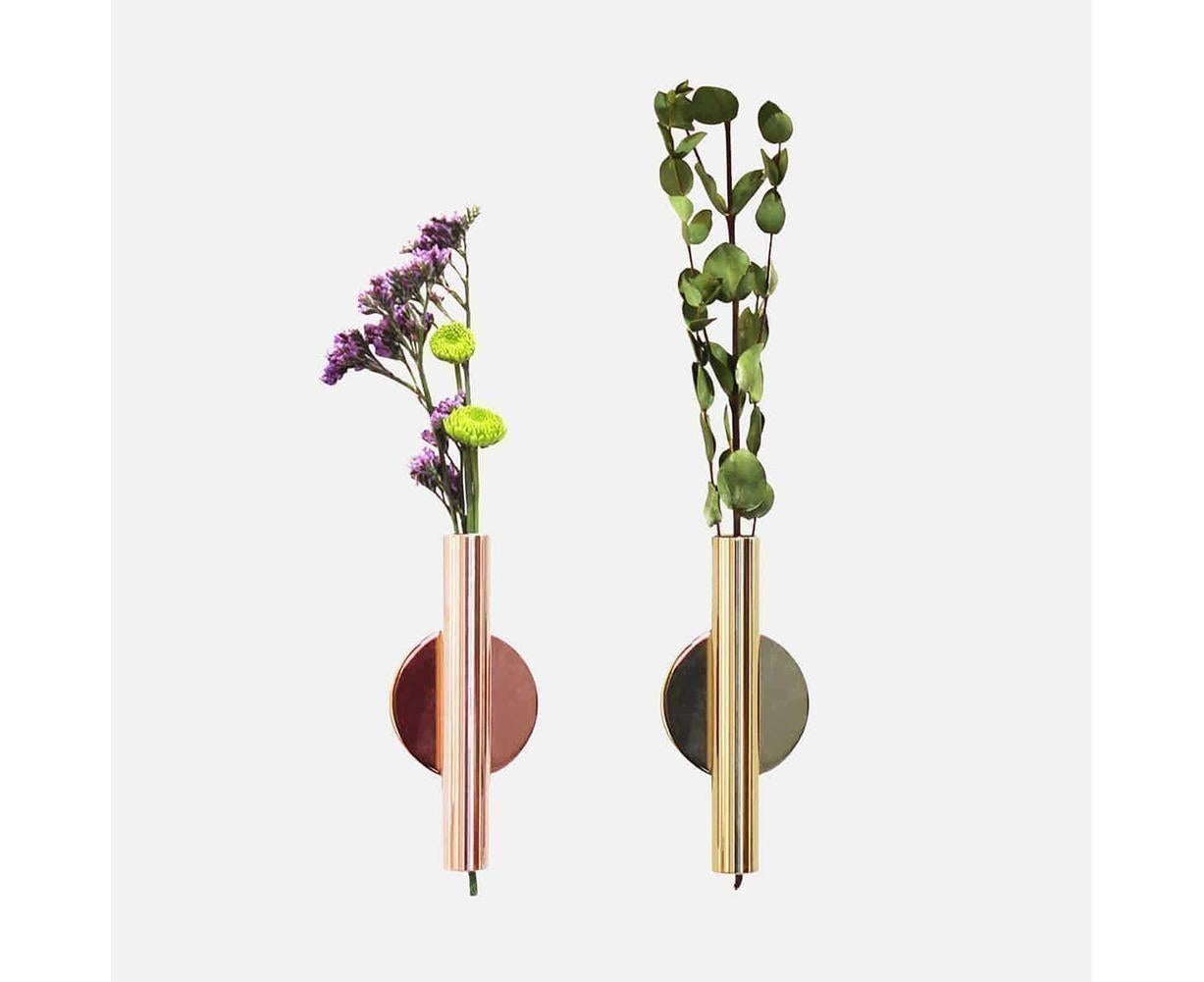 Wall Mounted Adhesive Metal Dried Flower Vase Tube Home Garden Balcony Decor-Rose Gold — image 4